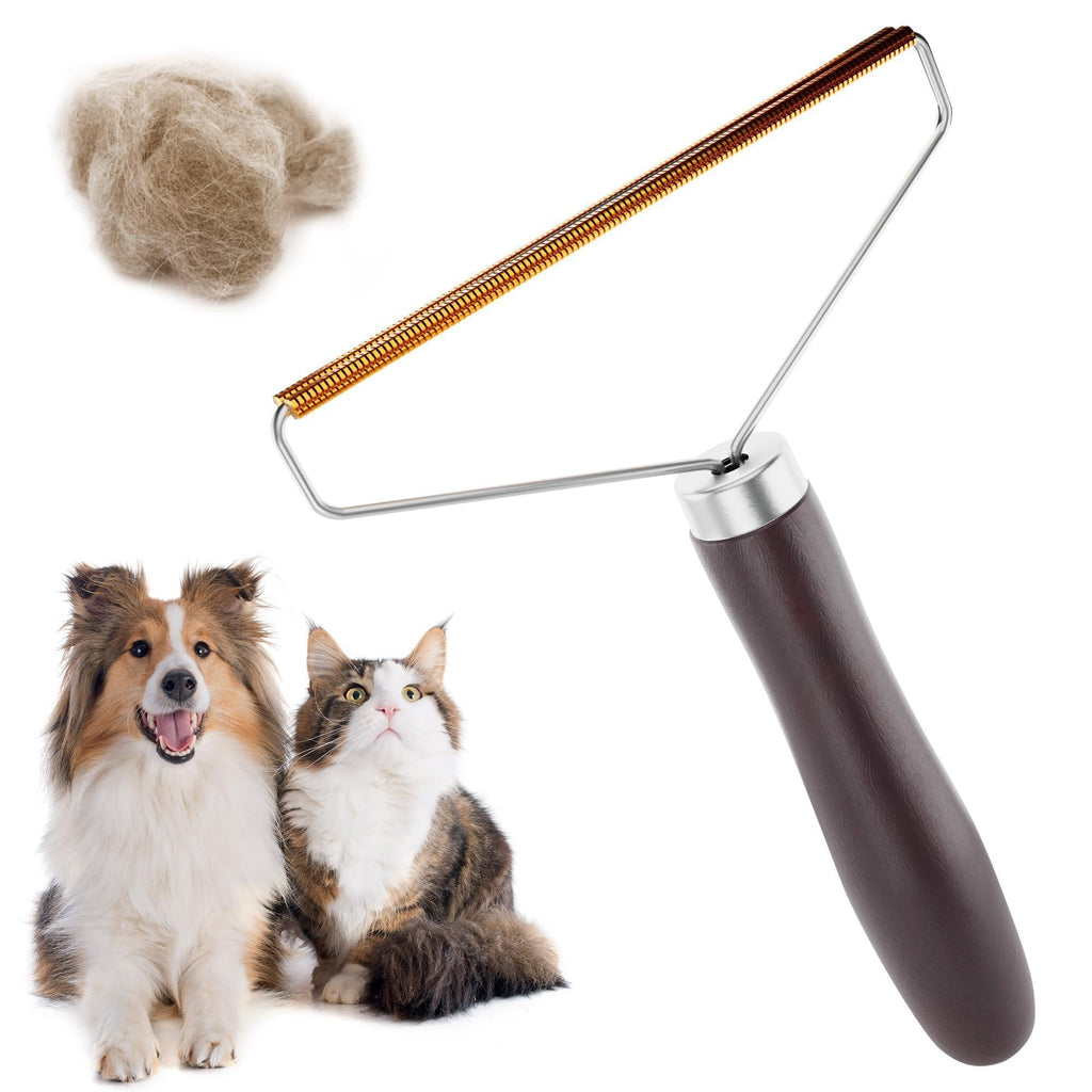 Pet Hair Remover Tool for Furniture Reusable Copper Teeth Wooden Handle