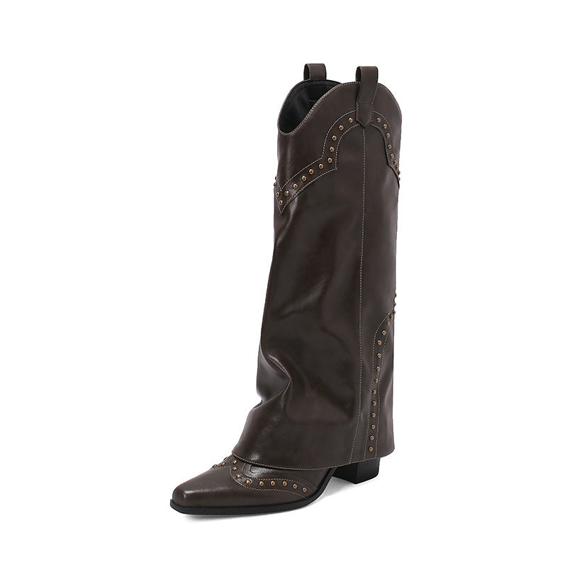 Retro V Cut High Leg Stud Martin Boots