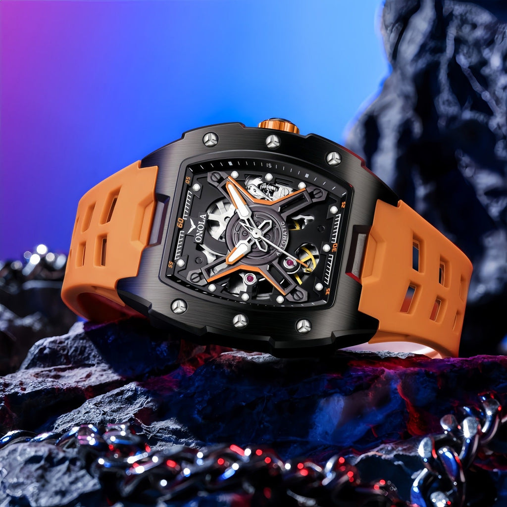 Fully Automatic Mechanical Mens Watch With A Silicone Strap And Water Resistance