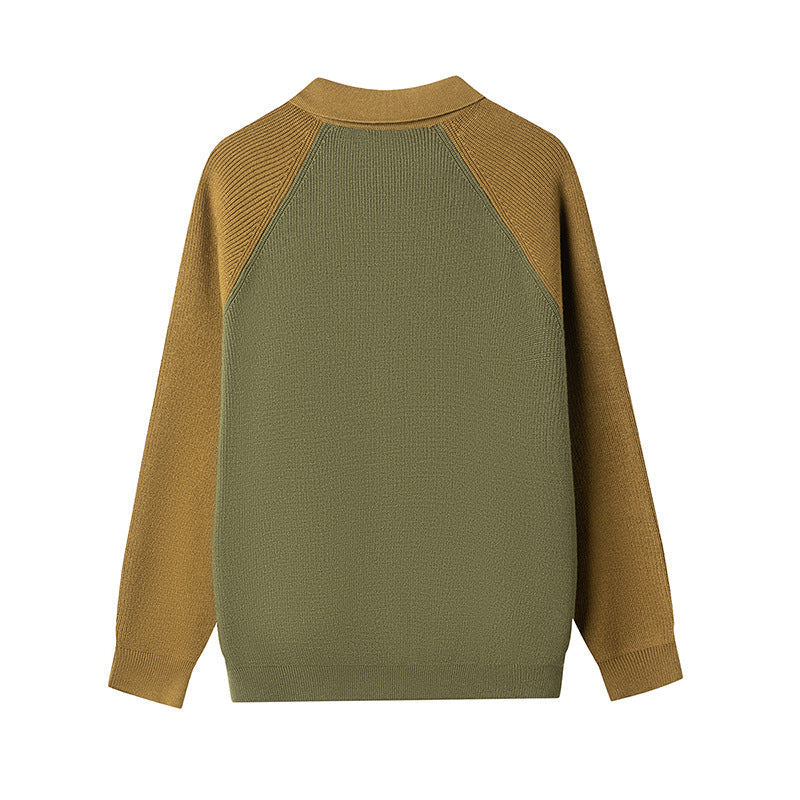 Mens Fallwinter Polo-neck Knitted Cardigan Sweater