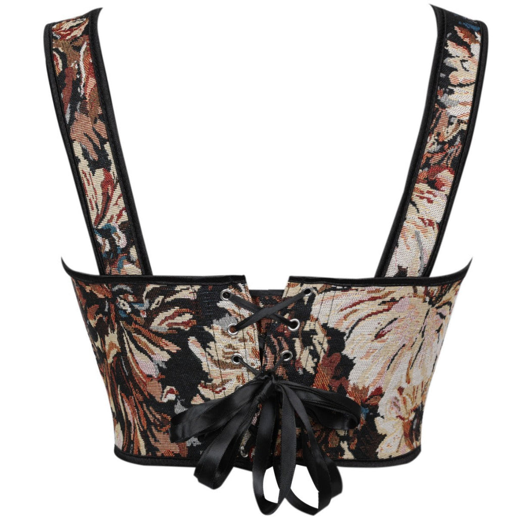 New French-style Oil Painting Inspired Front-tie Fishbone Waist Cincher