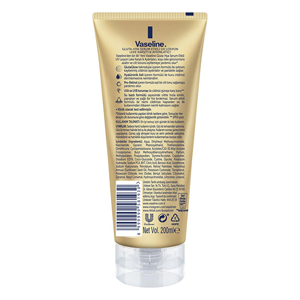 Vaseline Gluta-Hya Serum UV Protective Hydrating Body Lotion - Brightening, Non-Greasy Moisturizer with GlutaGlow Technology