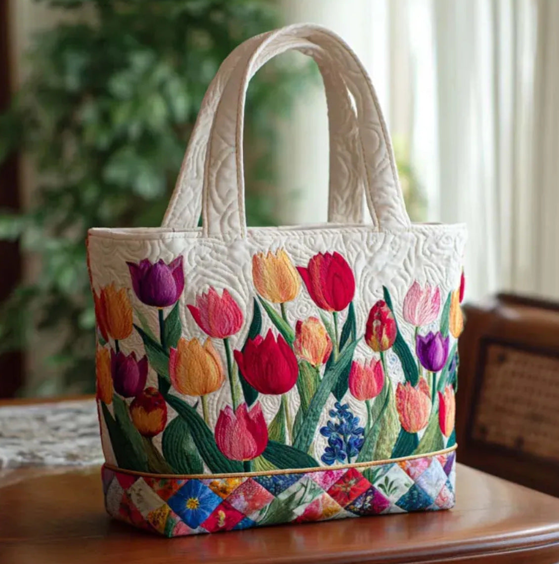 Digital-print Quilting Tote Bag, Commuter Casual Cotton-padded Jacket Bag