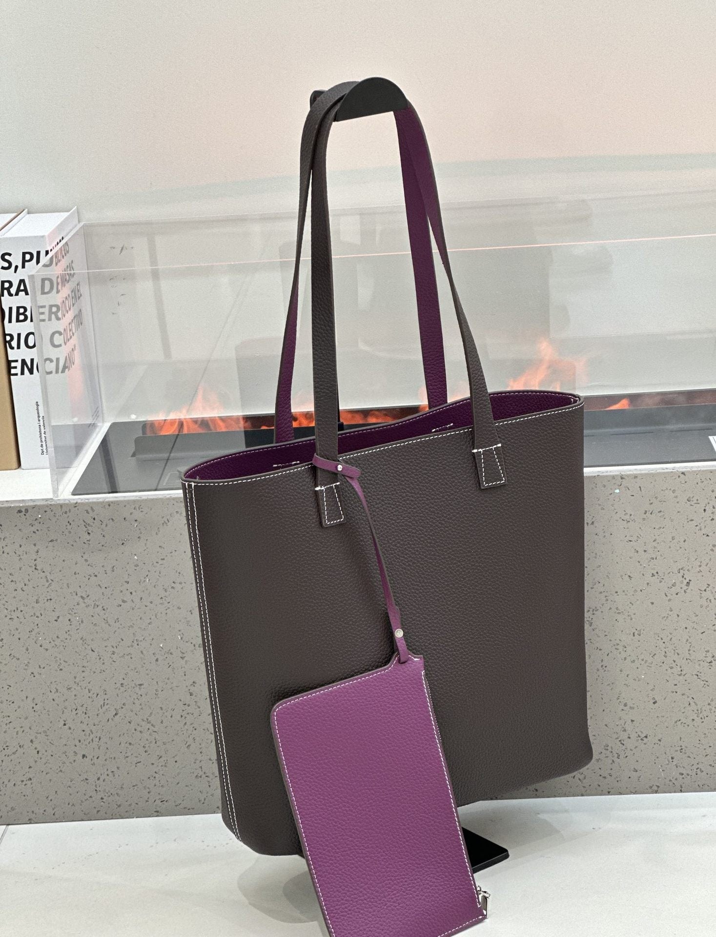 2026 New Korean Style Double-Sided Shoulder Bag TC Top Layer Cowhide Bucket Bag Large Capacity Open-Top Underarm Bag