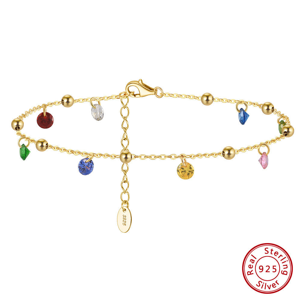 S925 Sterling Silver Colorful Zircon Starry Sky Anklet