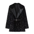 European And American Stitching Neckline Women's Casual Sequin Suit Women's Jacket