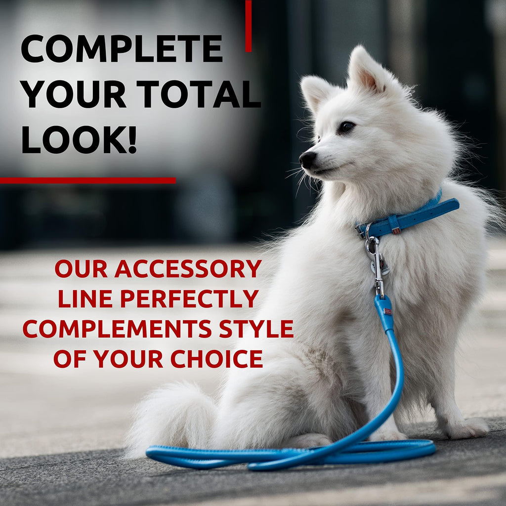 Rolled Leather Dog Leash 4 ft x 0.3 in All Sizes Blue