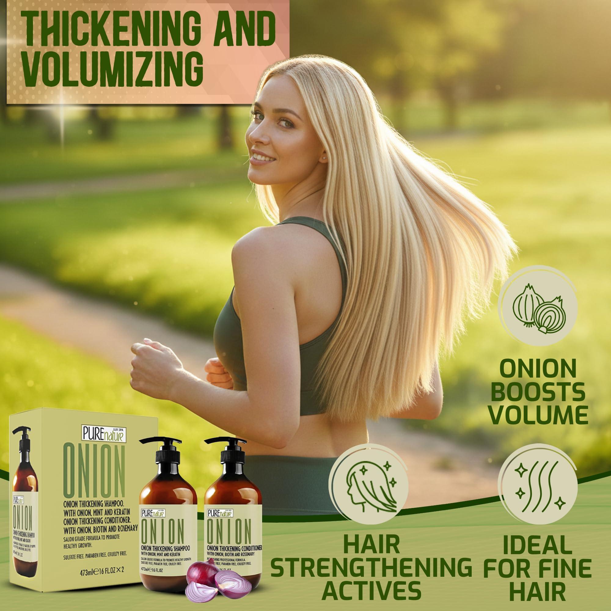 Onion Shampoo and Conditioner Set 16 Fl Oz Sulfate Free Thickening Formula for Men and Women Paraben Free Volumizing Set for Thin Fine Hair Volume Boosting Salon Professional Care Set of 2