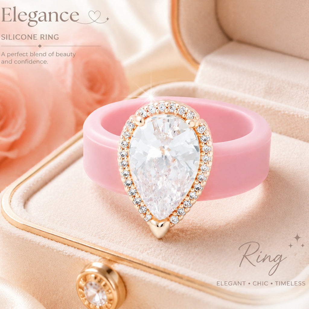 Silicone-inlaid Water-drop-shaped Zircon Ring