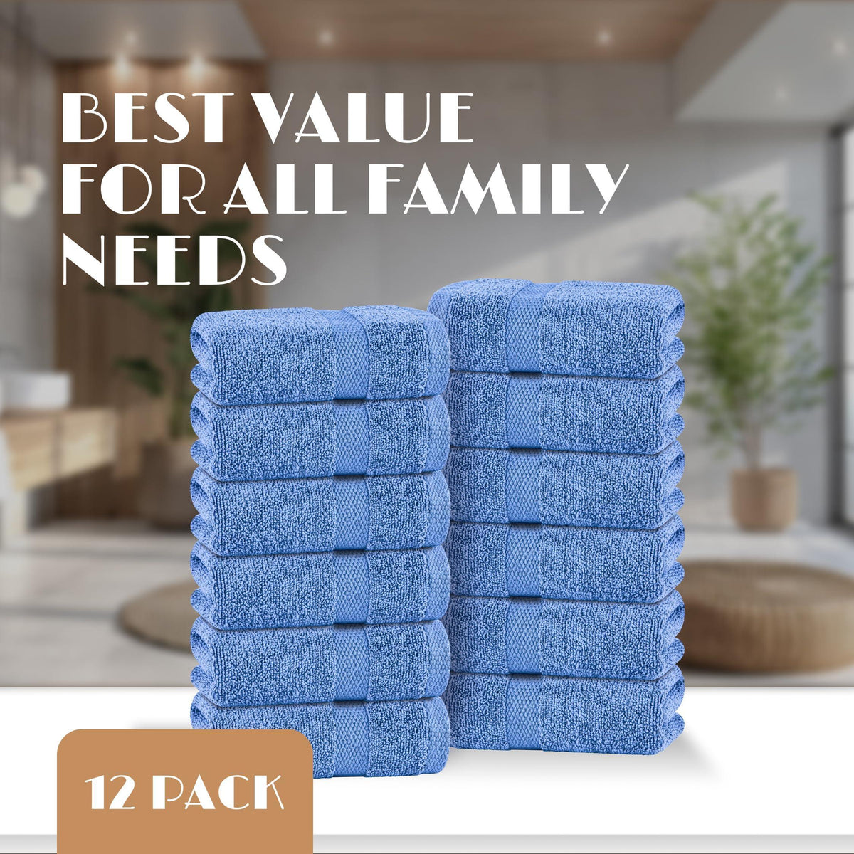 Light Blue Washcloths Set 12 Pack for Body Face Towel 12x12 Inch Cotton Wash Cloths Bulk  Spa Fingertip Wash Clothes Soft Absorbent Gym Towels