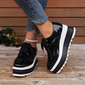 Womens Lace-up Square-toe Patent Leather Platform Wedge Heels