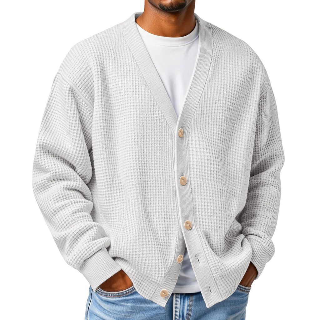 Mens Casual Loose-fit Long-sleeve Knitted Cardigan