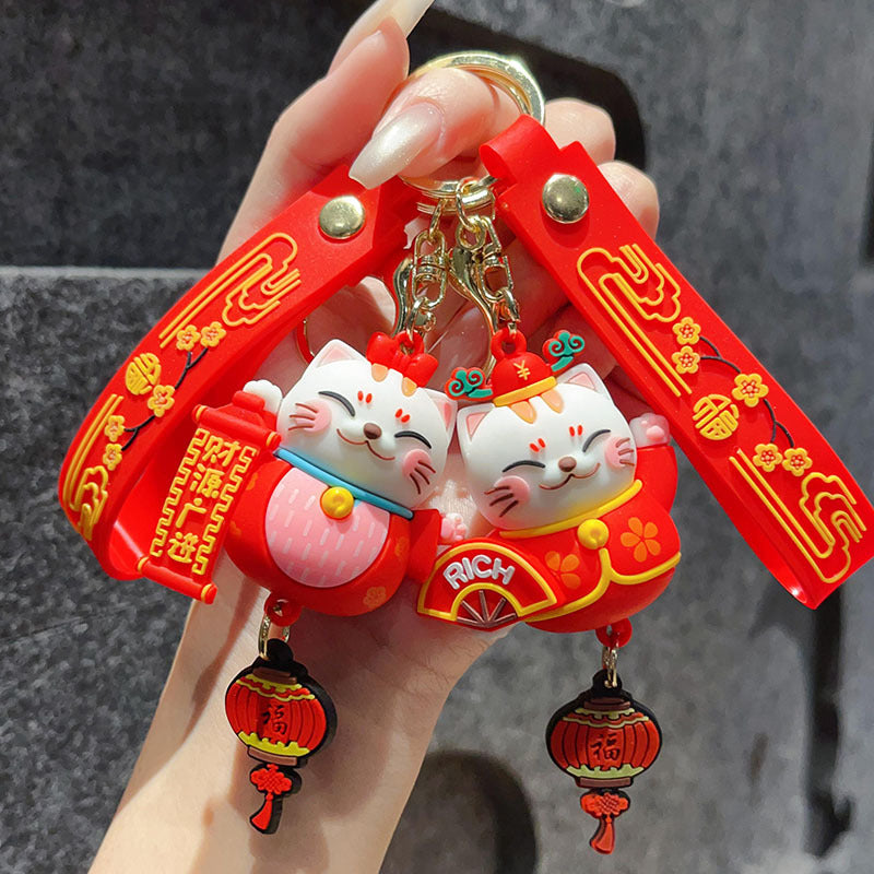 Maneki-neko Cartoon Keychain Soft Silicone Doll Pendant