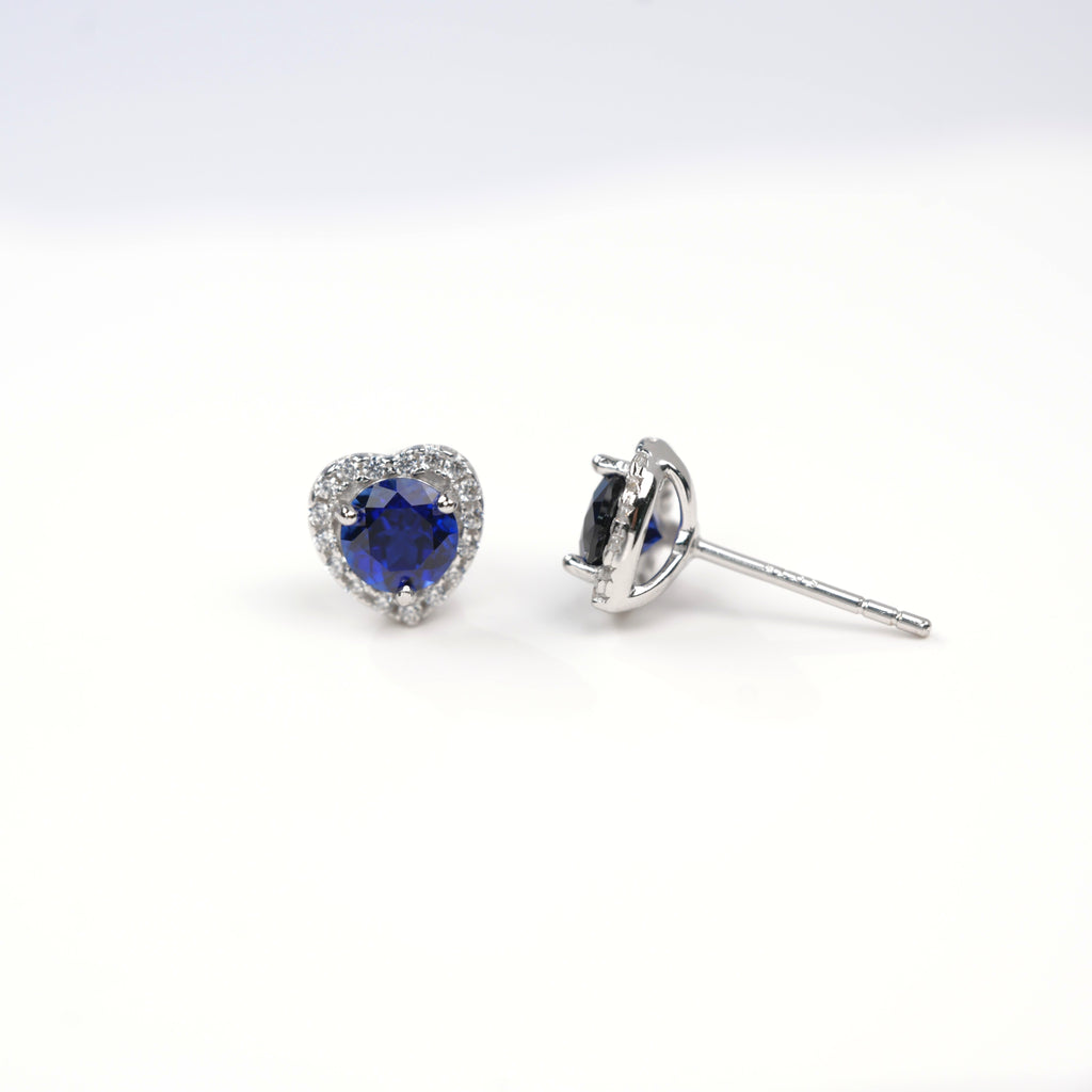 S925 Sterling Silver Heart Halo Stud Earrings, 5mm Lab-Grown Ruby Sapphire, Platinum Plated 1.5g, Women's Jewelry Gift Box