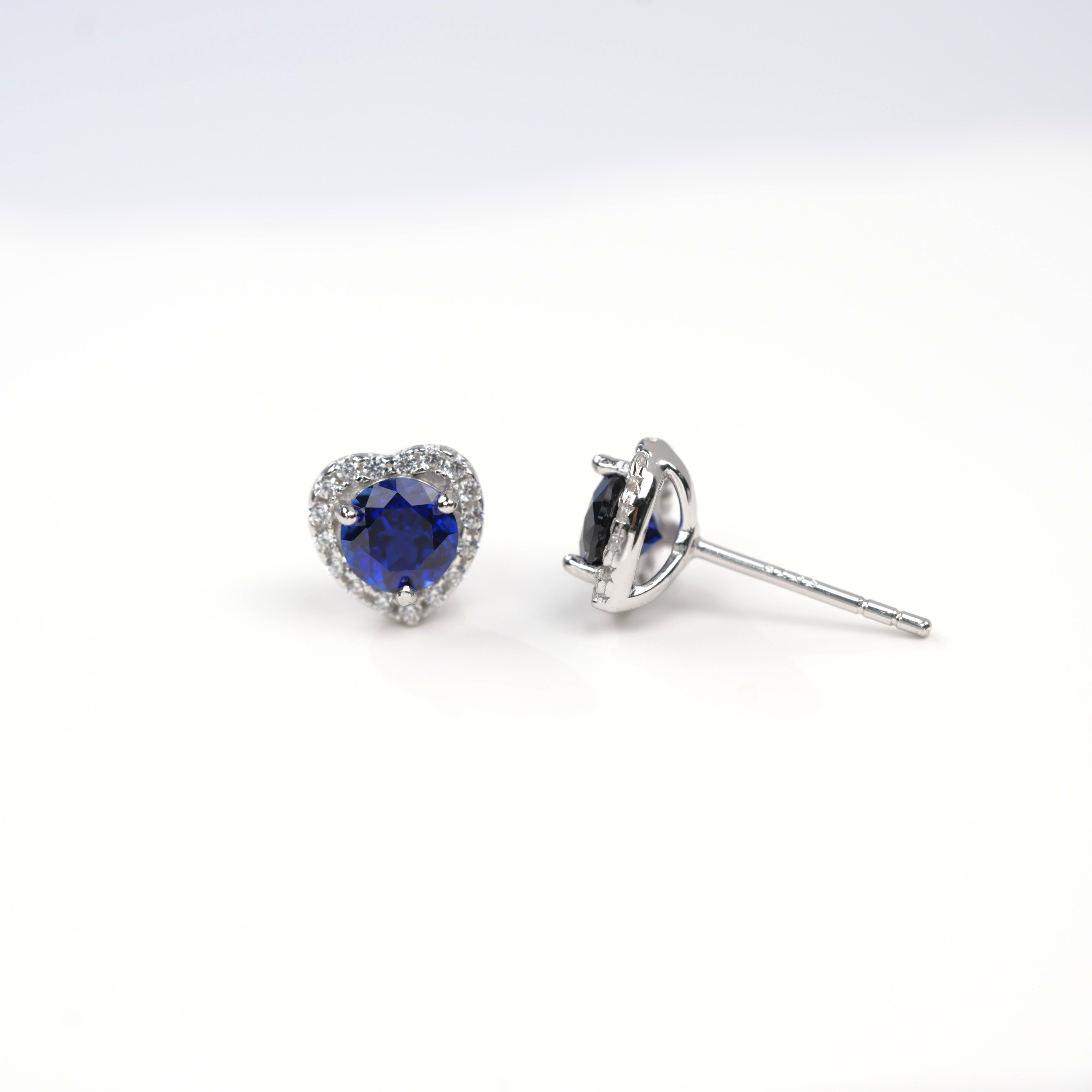 S925 Sterling Silver Heart Halo Stud Earrings, 5mm Lab-Grown Ruby Sapphire, Platinum Plated 1.5g, Women's Jewelry Gift Box