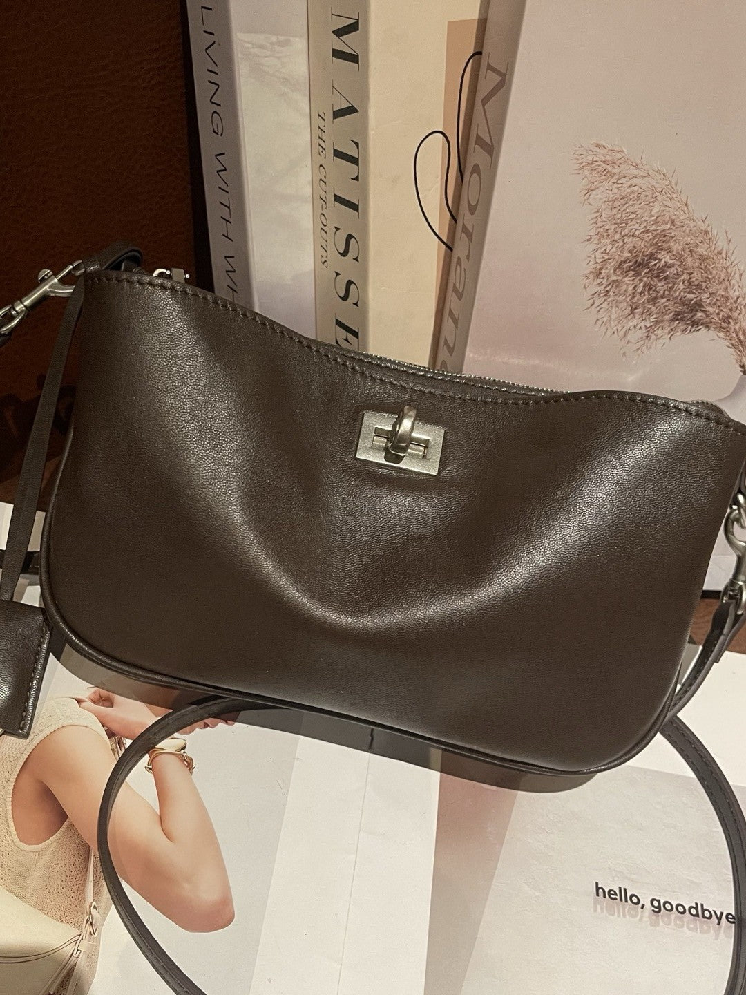 Top-grain Vegetable-tanned Cowhide Cross-border New Kelly Bag, Genuine Leather Underarm Bag, Classy Single-shoulder High-quality Mahjong Bag