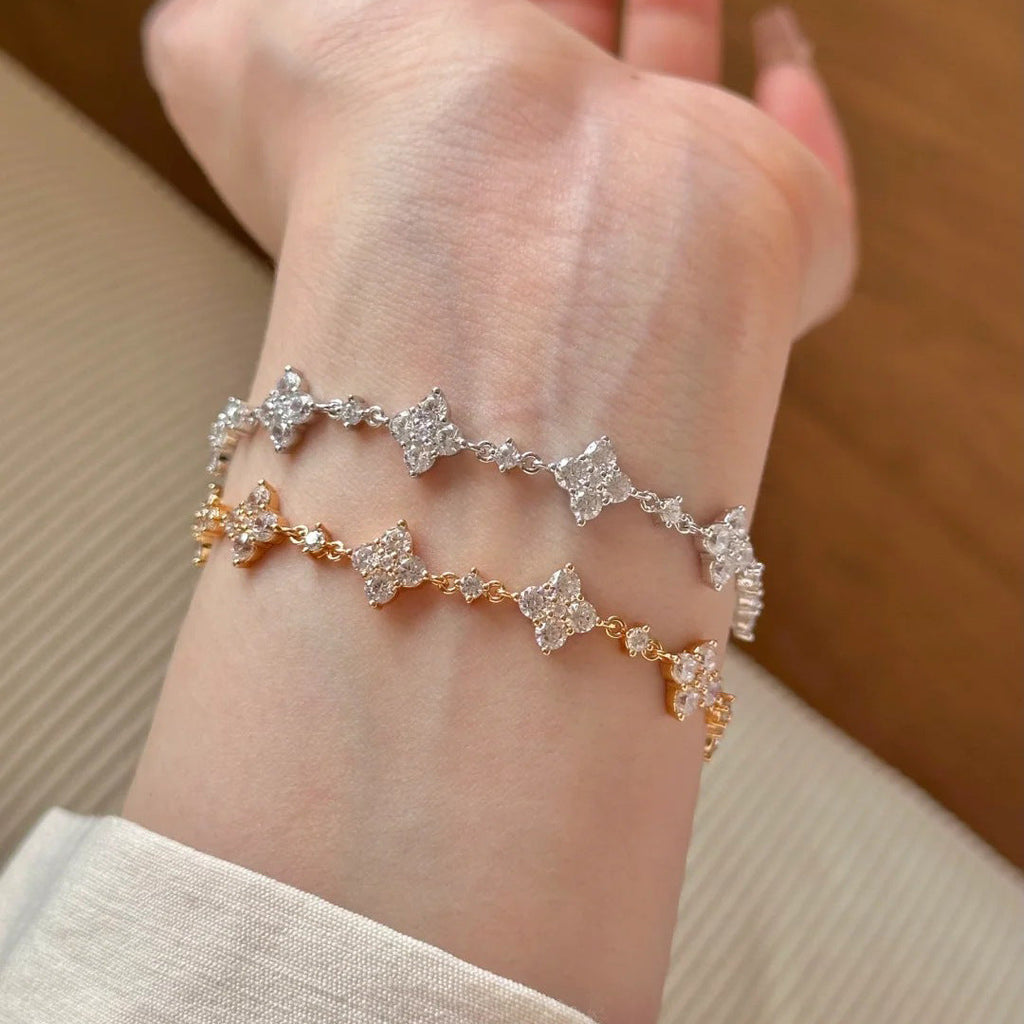 Full Pave Clear Simulated Zirconia Star Adjustable Bracelet Gold Silver Tone Stackable Women Daily Hand Ornaments