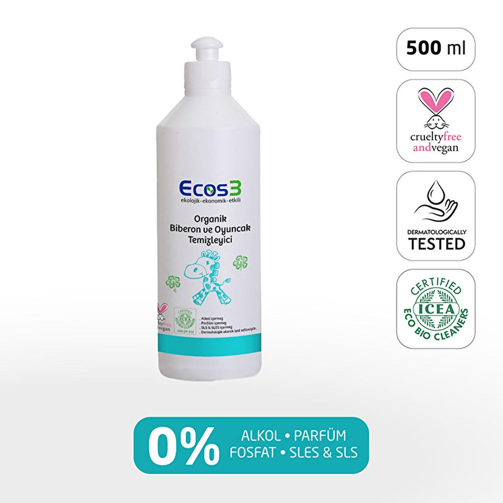 Ecos3 Organic Baby Bottle & Toy Cleaner 500ml - Natural, Vegan Certified, Fragrance-Free