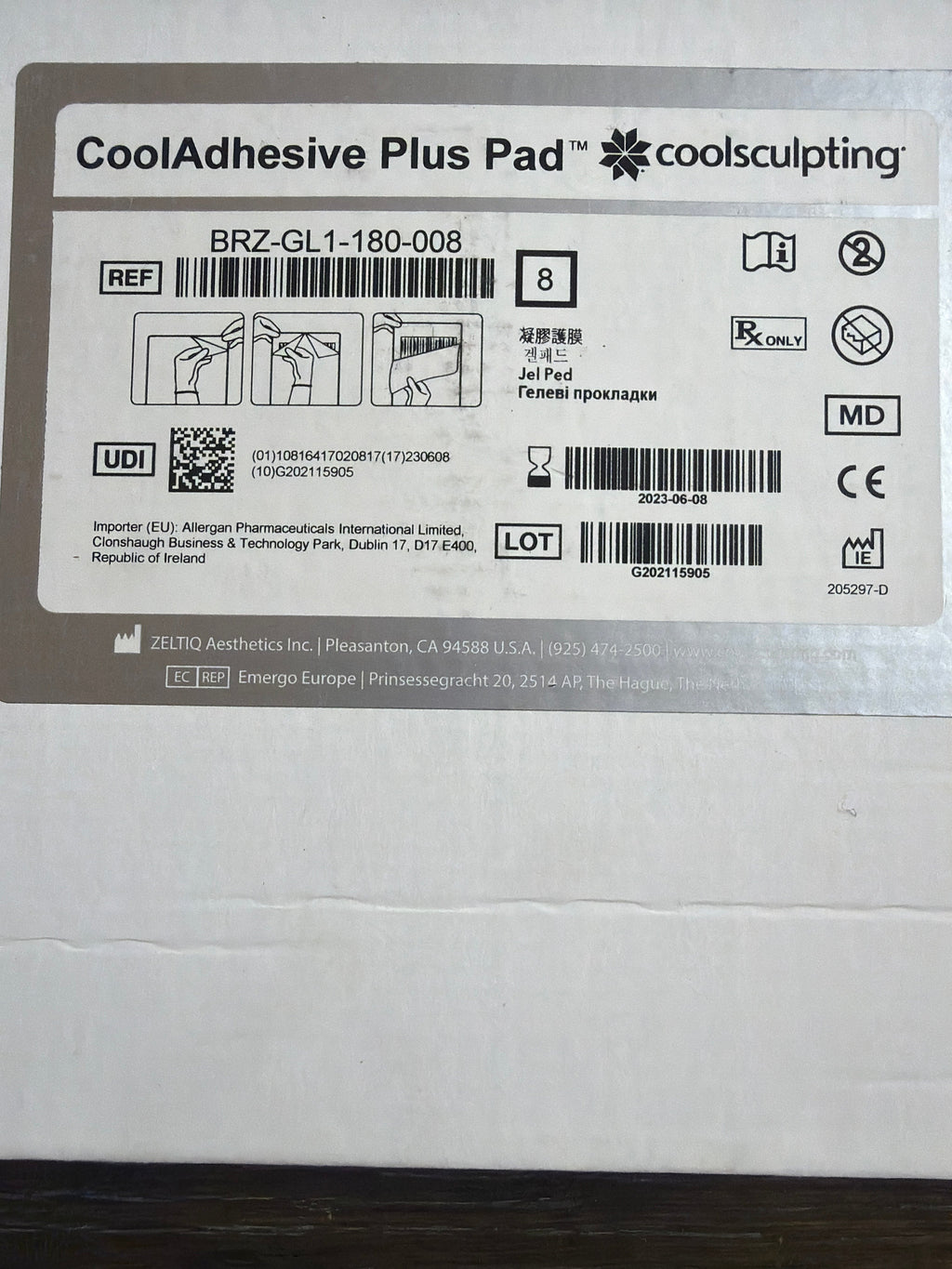 CoolSculpting CoolAdhesive Plus Pads REF BRZ-GL1-180-008 Box of 8 - Exp June 2023