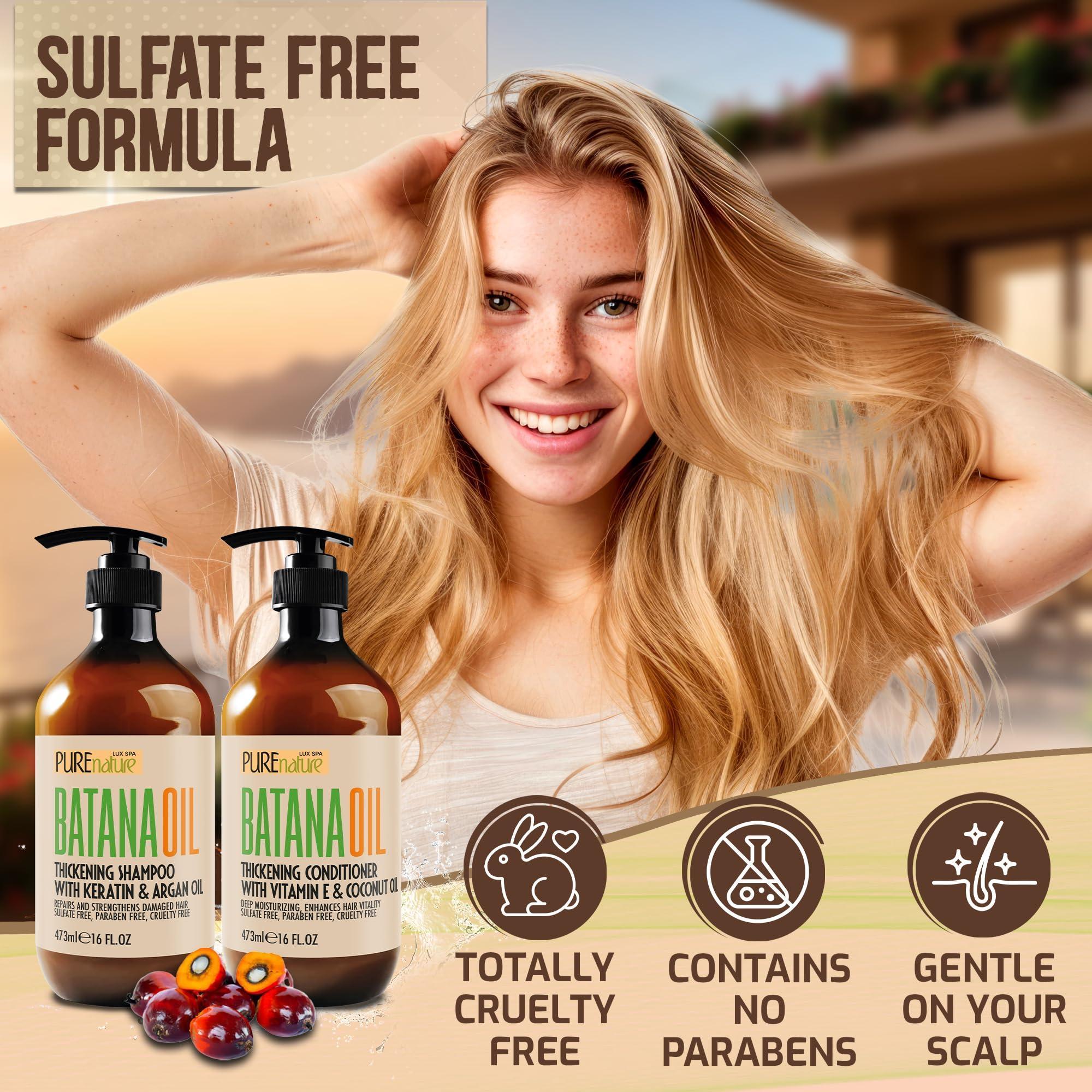 Batana Oil Shampoo and Conditioner Set Thickening Sulfate Free Formula for Women Men 16 Fl Oz Pack of 2 Volumizing Moisturizing Professional Salon Care Products for Fine Thinning Hair