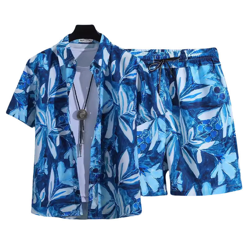 Floral Shirt Set Short Sleeves Retro All-over Floral Print Trendy