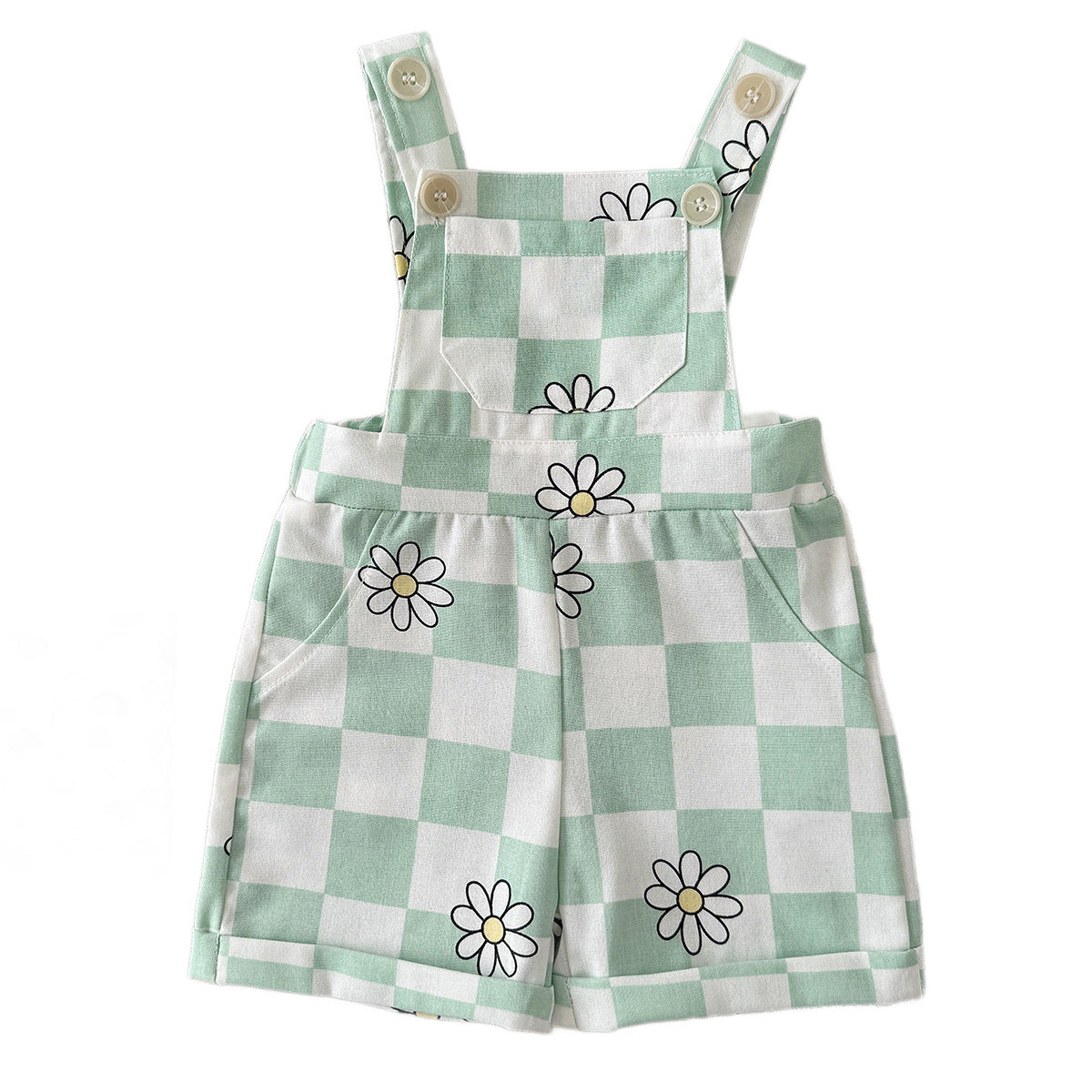 Childrens New Summer Checkered Suspender Pants For Babies