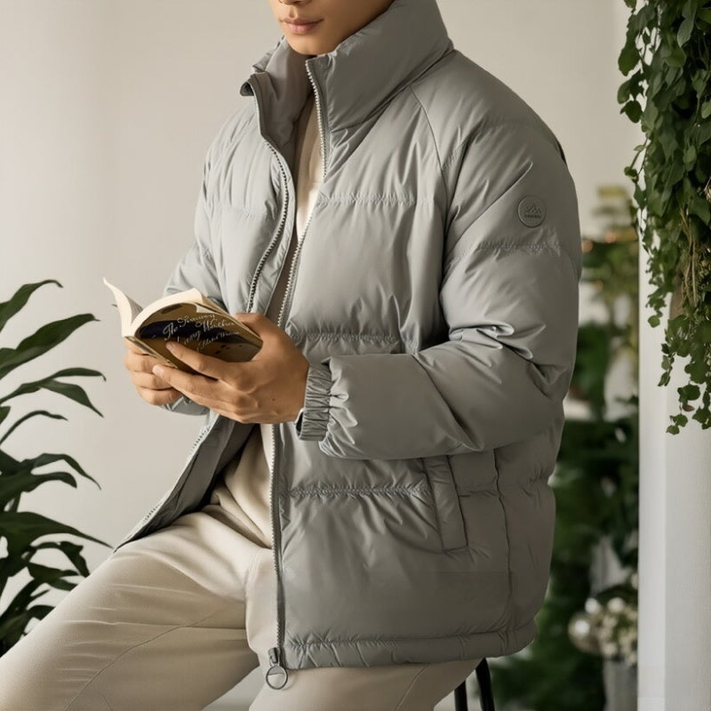 Windproof And Warm White High Neck Down Jacket Casual Outerwear