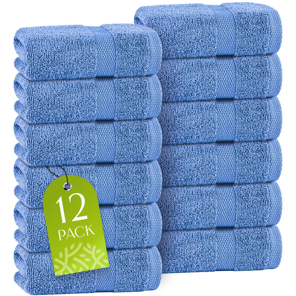 Light Blue Washcloths Set 12 Pack for Body Face Towel 12x12 Inch Cotton Wash Cloths Bulk  Spa Fingertip Wash Clothes Soft Absorbent Gym Towels
