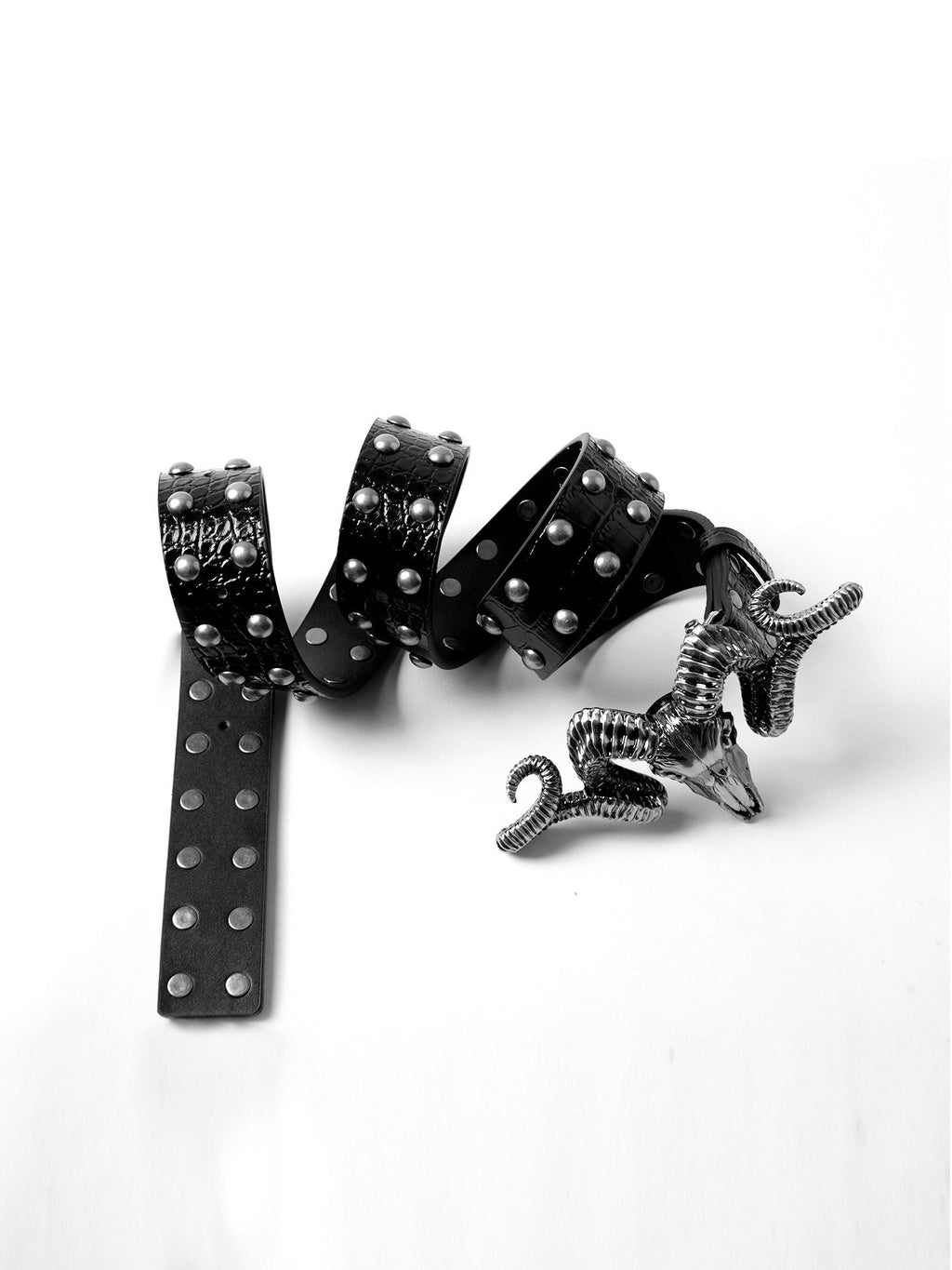 Distressed Skull And Sheep-head Belt Made From Full-grain Cowhide