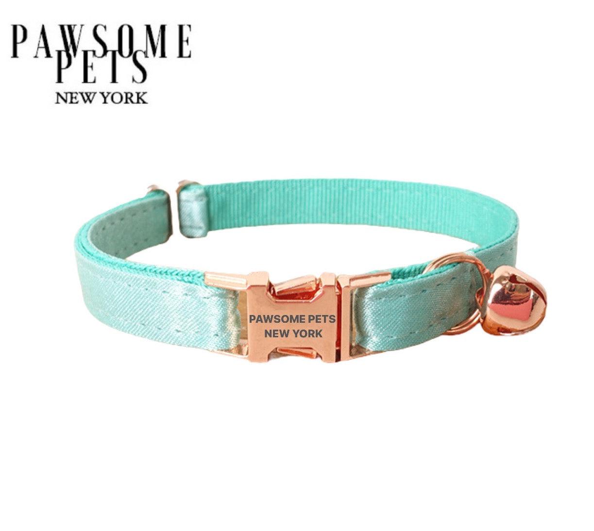 Small Dog & Cat Collar – Silver Mint Green