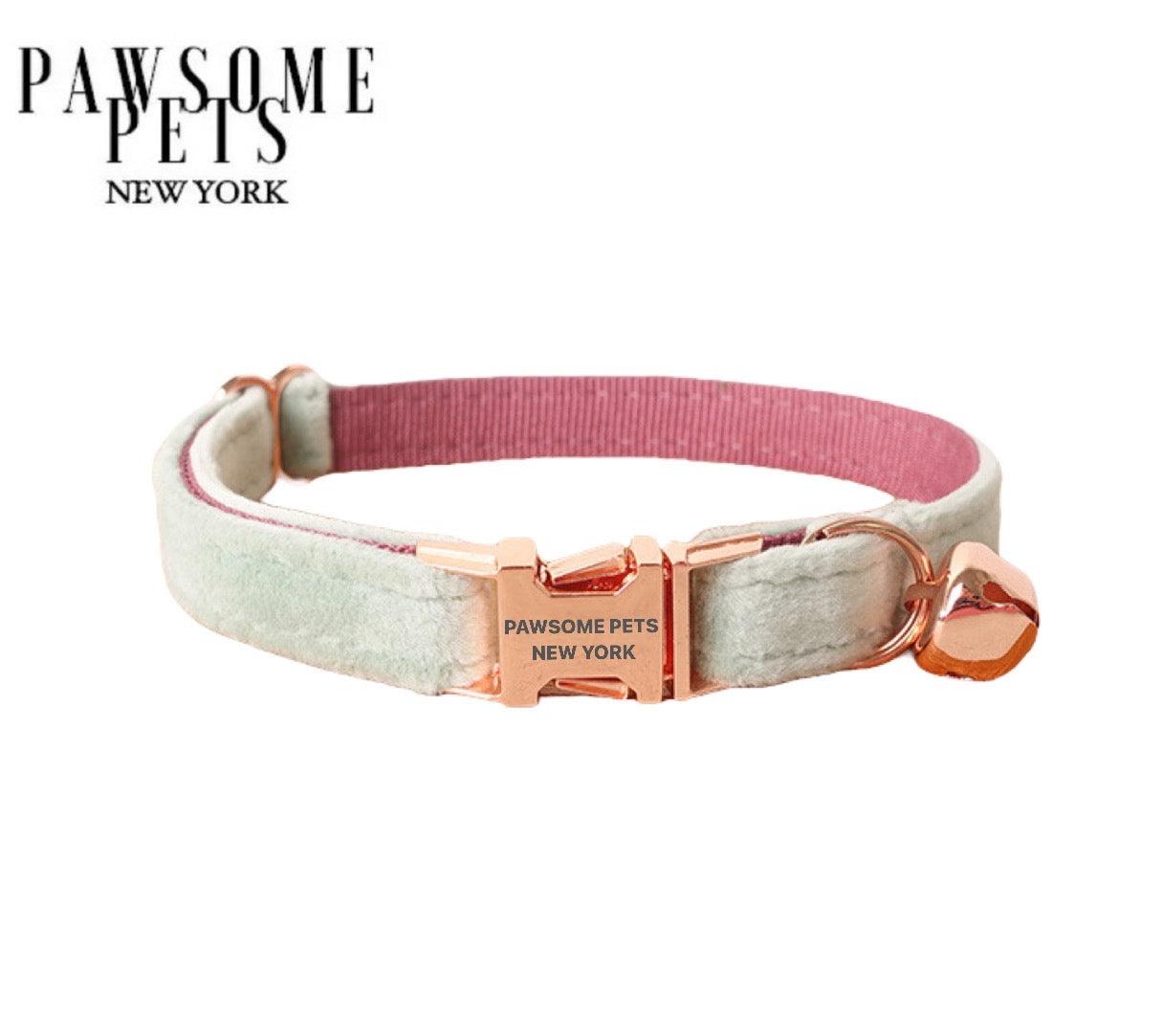 Small Dog & Cat Collar – Pea Green with Pink