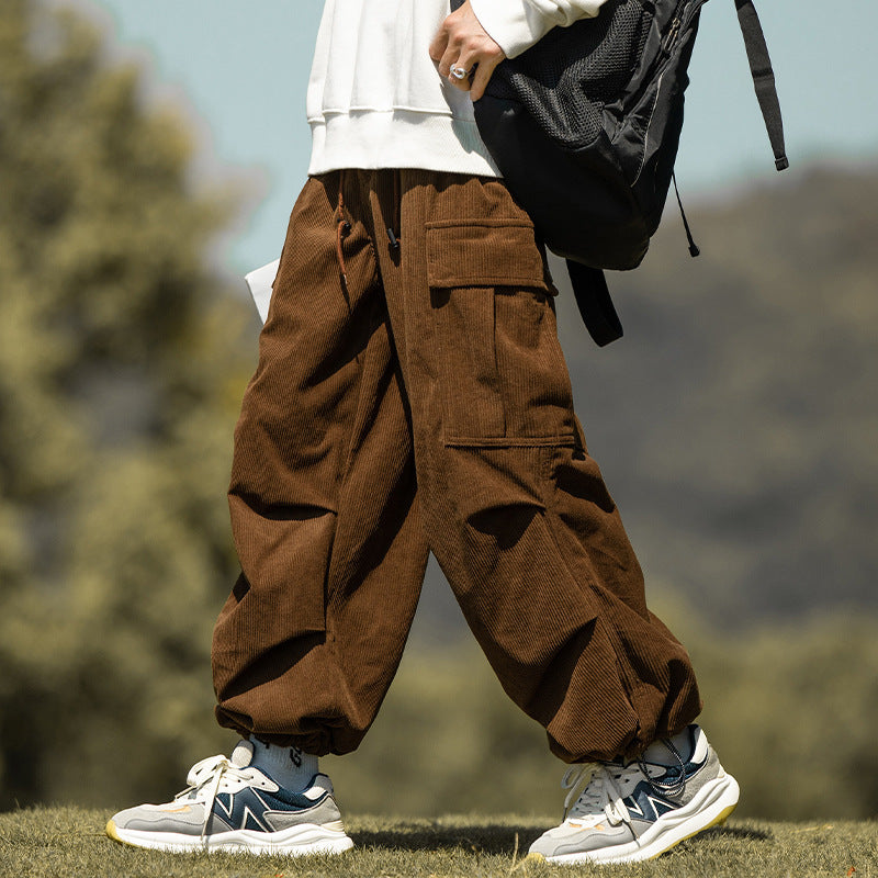 Autumn Winter Straight Wide-Leg Corduroy Overalls Men
