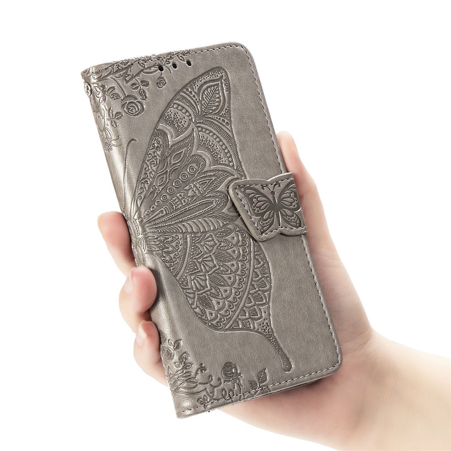 Flower Butterfly Embossed Leather Case