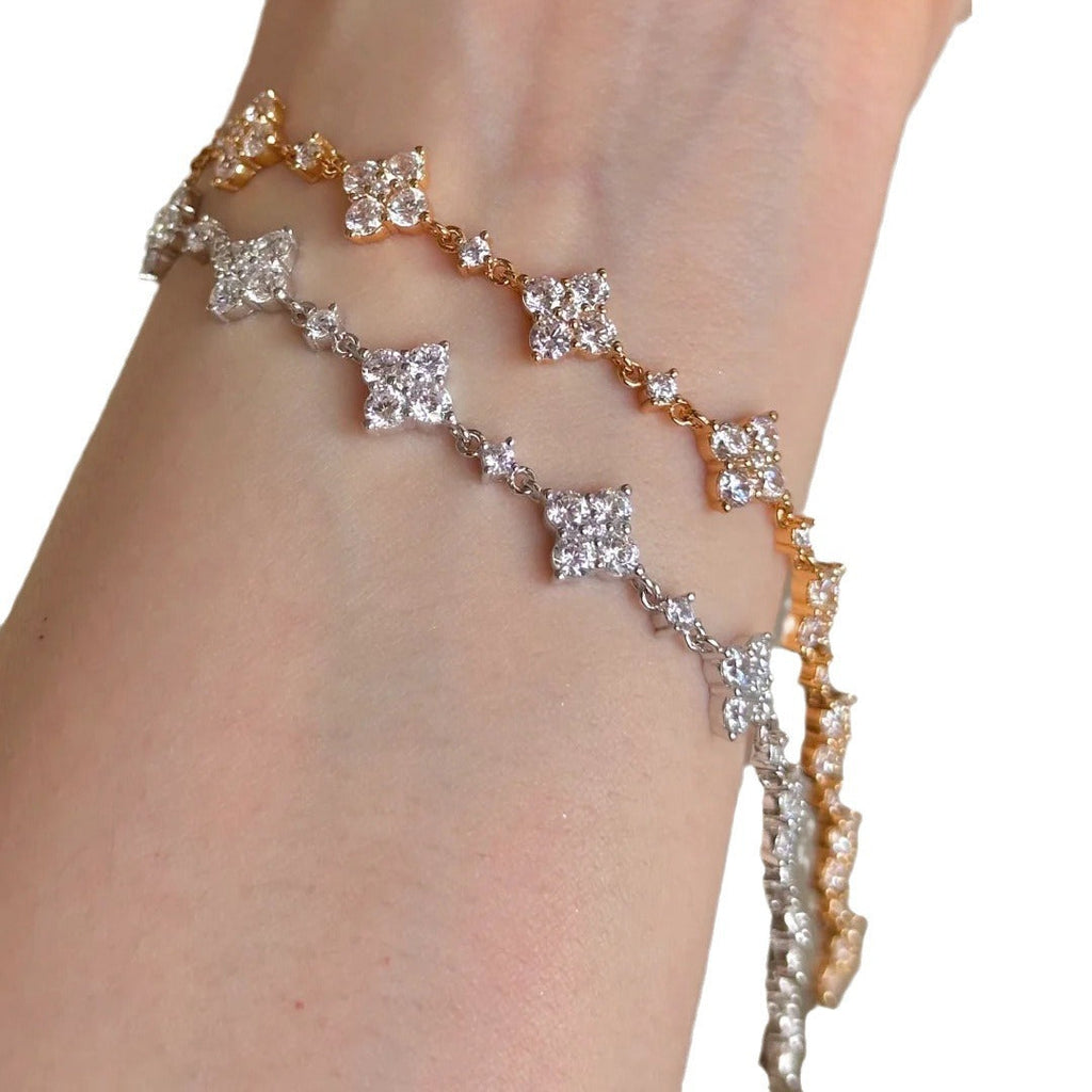 Full Pave Clear Simulated Zirconia Star Adjustable Bracelet Gold Silver Tone Stackable Women Daily Hand Ornaments