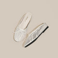 4cm Hidden-Heel Bow-Knot Lace Fishnet Breathable Hollowed-Out Closed-Toe Half Slippers