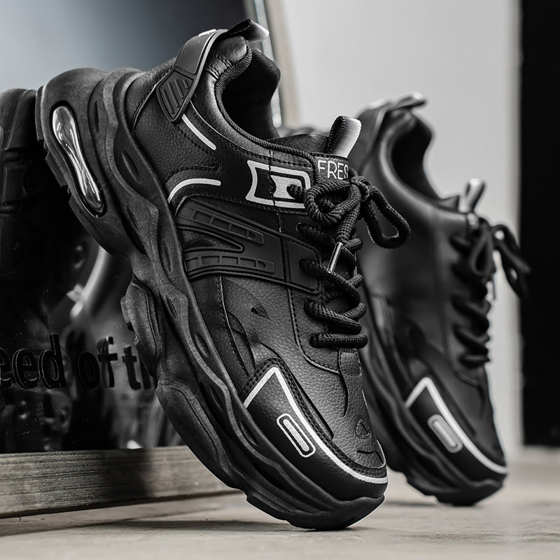 New Summer Men's Breathable Shoes, Trendy Versatile Thick Sole Height Boost Casual Athletic Sneakers, Black Trendy Dad Shoes For Men