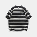 Casual Loose Striped Pocket Round Neck T-shirt