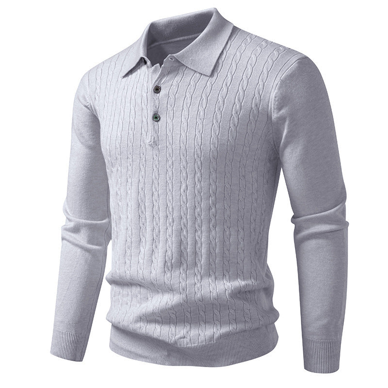 Twist-knit Cardigan Solid-color Lapel-neck Knit Sweater