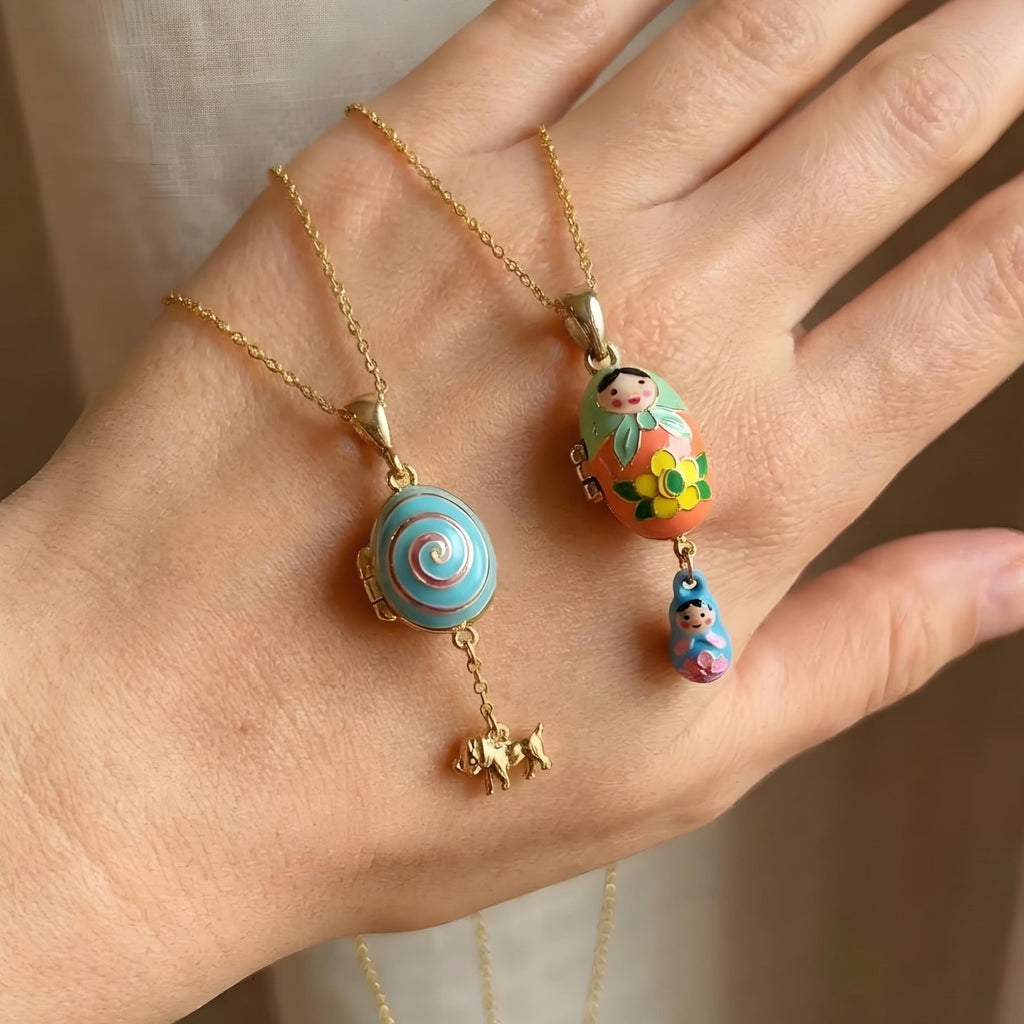 Colorful Dripped-Oil Egg Tumbler Puppy Pendant Necklace