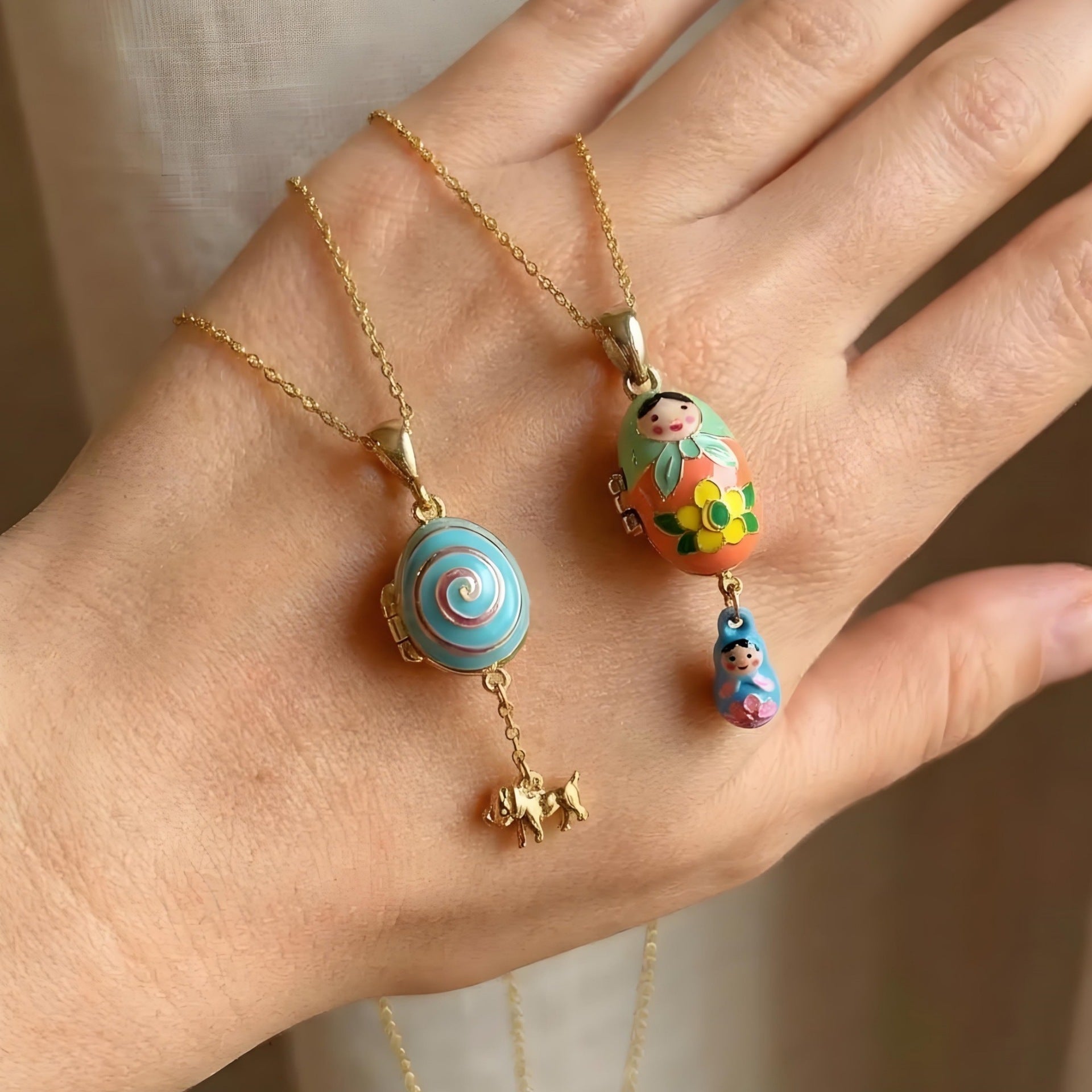 Colorful Dripped-Oil Egg Tumbler Puppy Pendant Necklace
