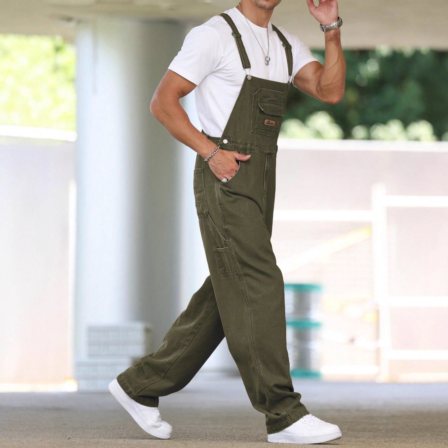 Fashionable Casual Street-style Suspender Jeans Workwear Pants