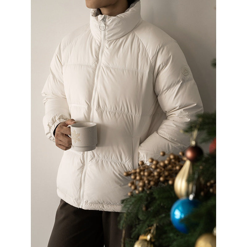 Windproof And Warm White High Neck Down Jacket Casual Outerwear