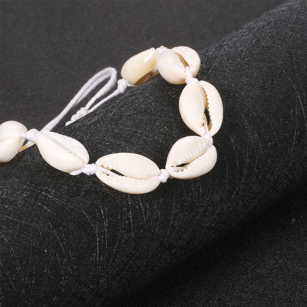 Beach-style 8-shell Hand-woven Pearl-white Ankle Bracelet
