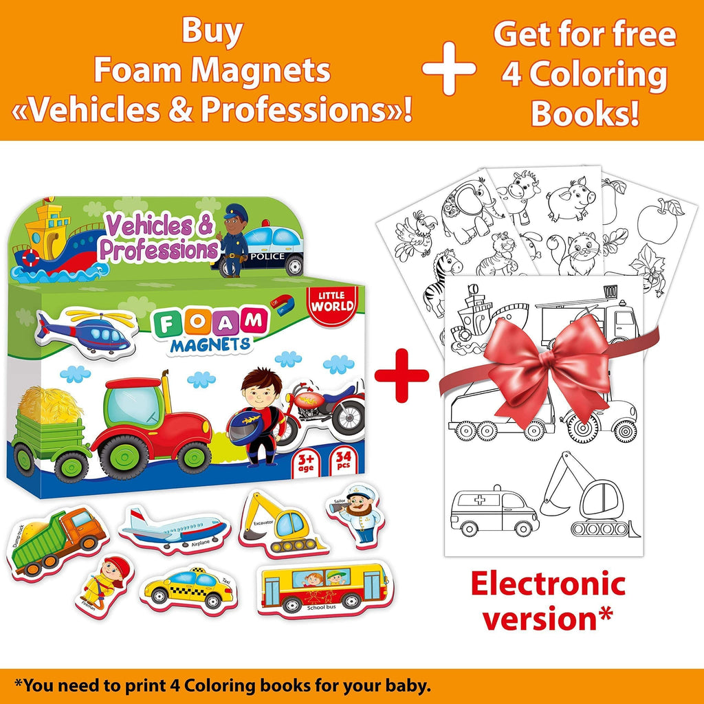 34 Foam Fridge Magnets for Toddlers 3 years Vehicles and Professions Magnets