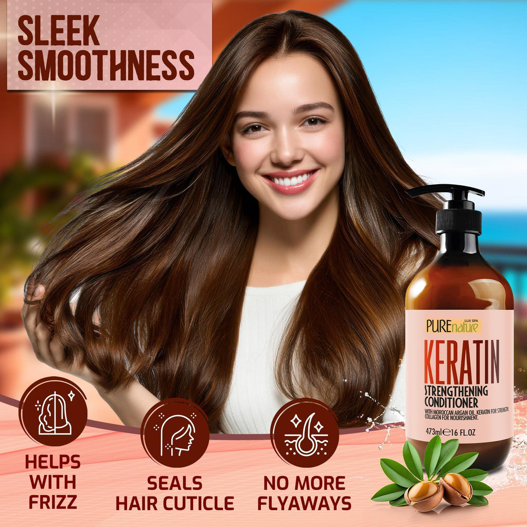 Keratin Conditioner for Women and Men Deep Conditioning Treatment to Repair Dry Damaged Hair and Split Ends 16 Fl Oz Strengthening Sulfate Free Formula