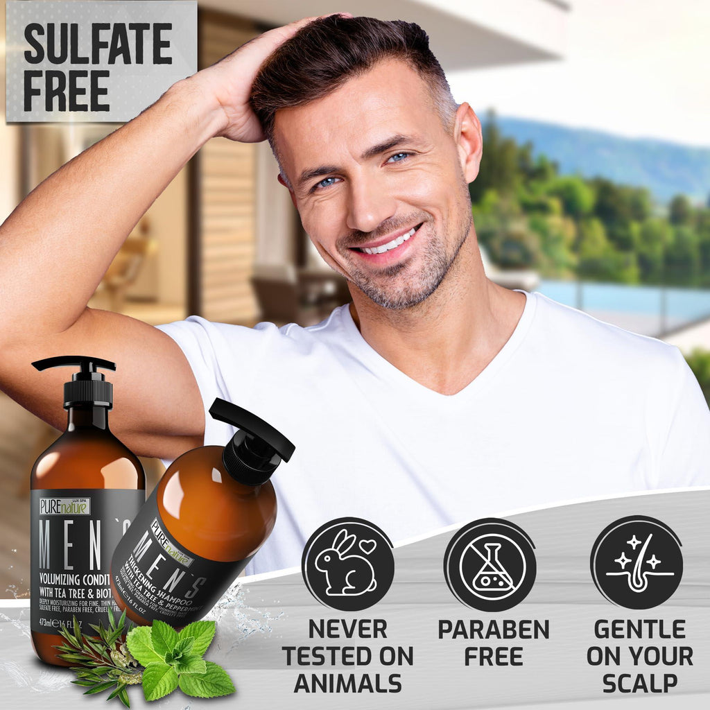 Mens Shampoo and Conditioner Set 16 Fl Oz Set of 2 Sulfate Free Strengthening Thickening Formula for Fuller Hair Helps with Thinning Hair Formulated for Men