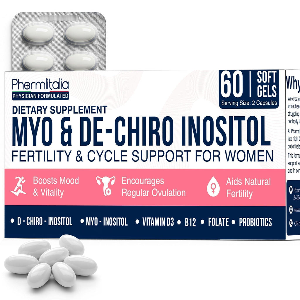 Myo Inositol D Chiro Inositol Supplement for Women Hormone Balance Healthy Ovarian Support 40:1 Myo Inositol Blend with Folate Vitamin D3 B12 & 20 Billion CFU Probiotics 60 Capsules