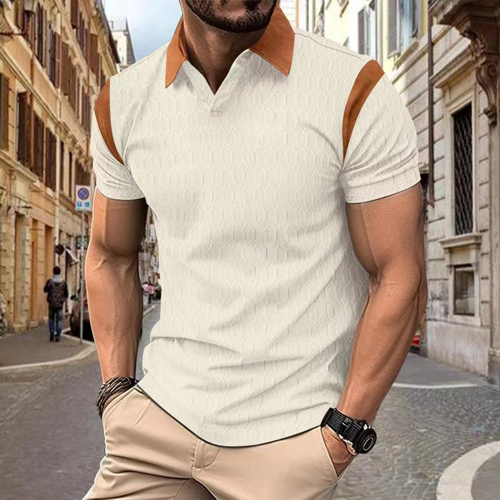 Men's Waffle Jacquard Solid Color Polo Shirt