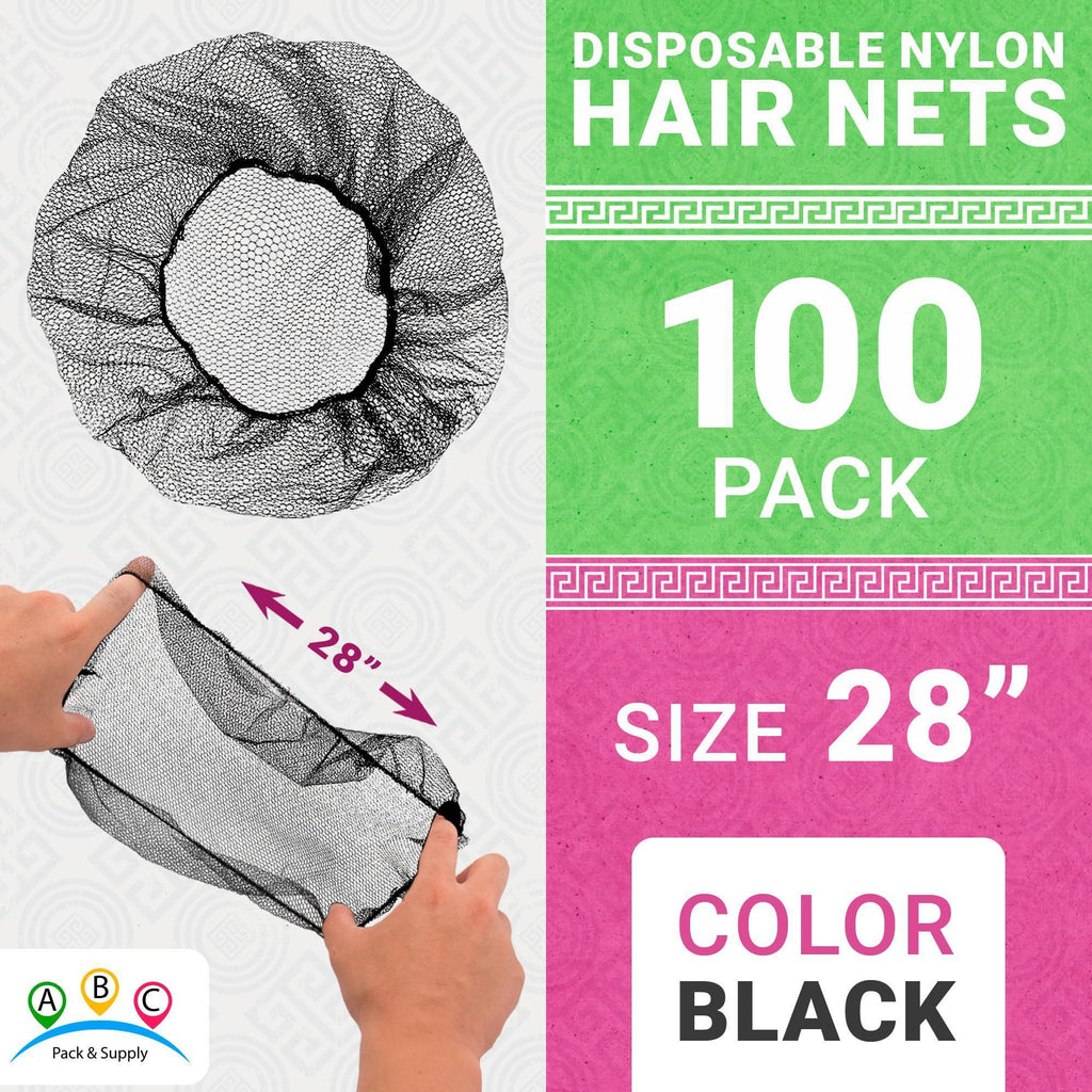 Black Disposable Hair Net 28 Inch 100 Pack Micro Nylon Bouffant Hair Nets. Bouffant Caps Disposable with Elastic Edge Stretchable Hairnets for Foodservice Industrial Use