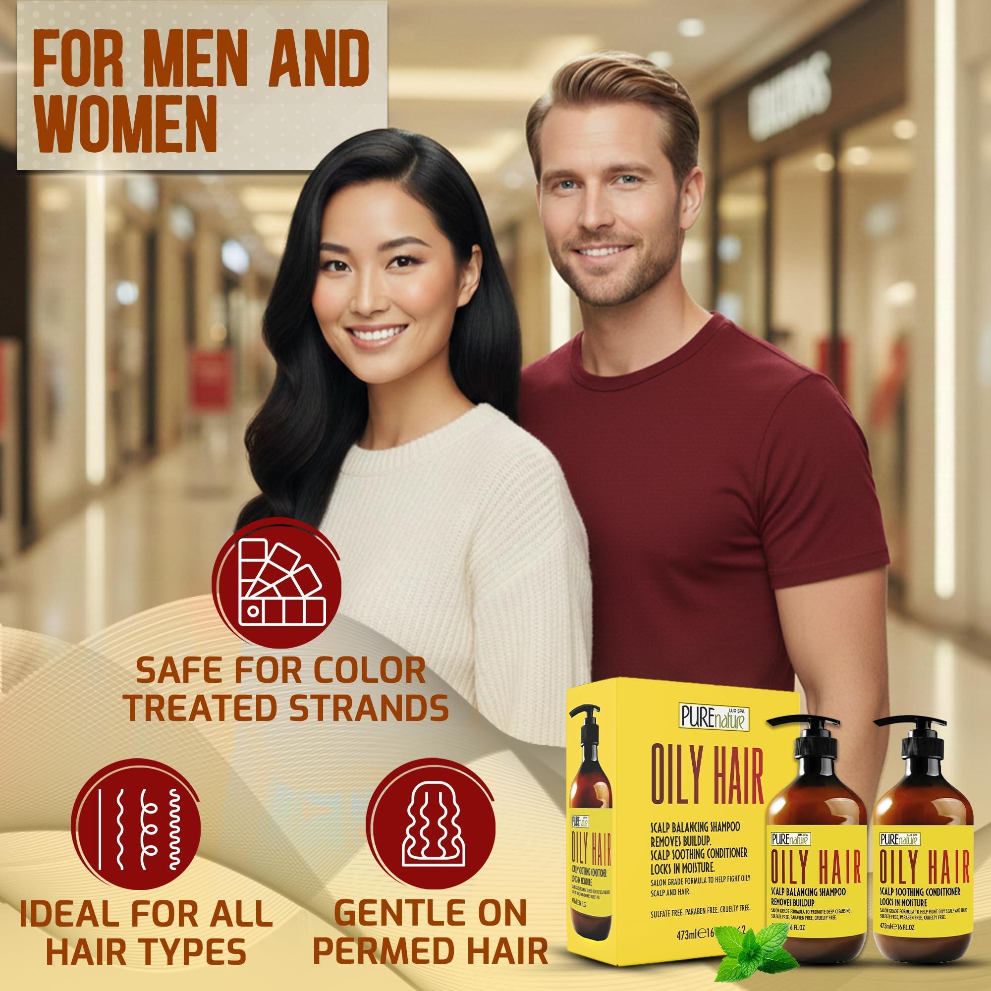 Oily Hair Shampoo and Conditioner Set 16 Fl Oz Sulfate Free Moisturizing Cleanse for Oily Flaky Scalps Fights Dandruff and Itchiness Salon Professional Formula For Men and Women Set of 2